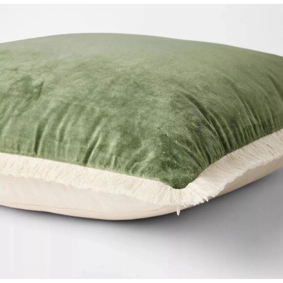 Oversized Square Solid Velvet Pillow w/ Fringe Army Green - Threshold - Picture 4 of 7